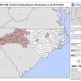 A FEMA map of the North Carolina disaster declaration for Hurricane Helene.