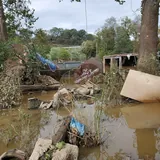 Floodwater and debris after Hurricane Helene in Asheville.
